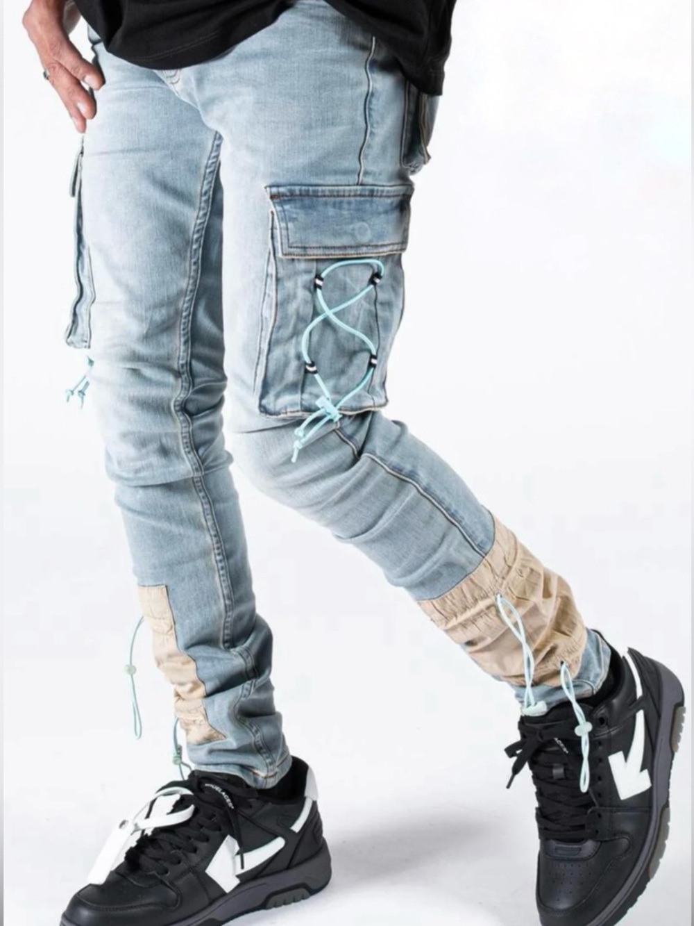 Ashluxe Cargo Skinny Bungee Patch Streetwear Jeans size 33